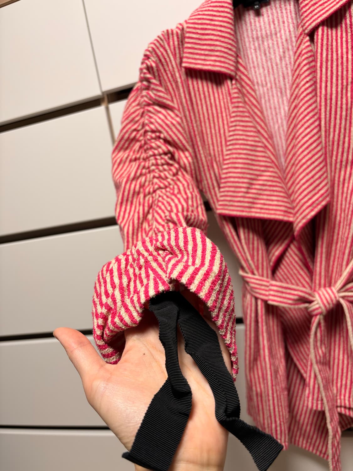 샤넬 핑크 스트라이프 셔링 자켓 34 정품 상품이미지4