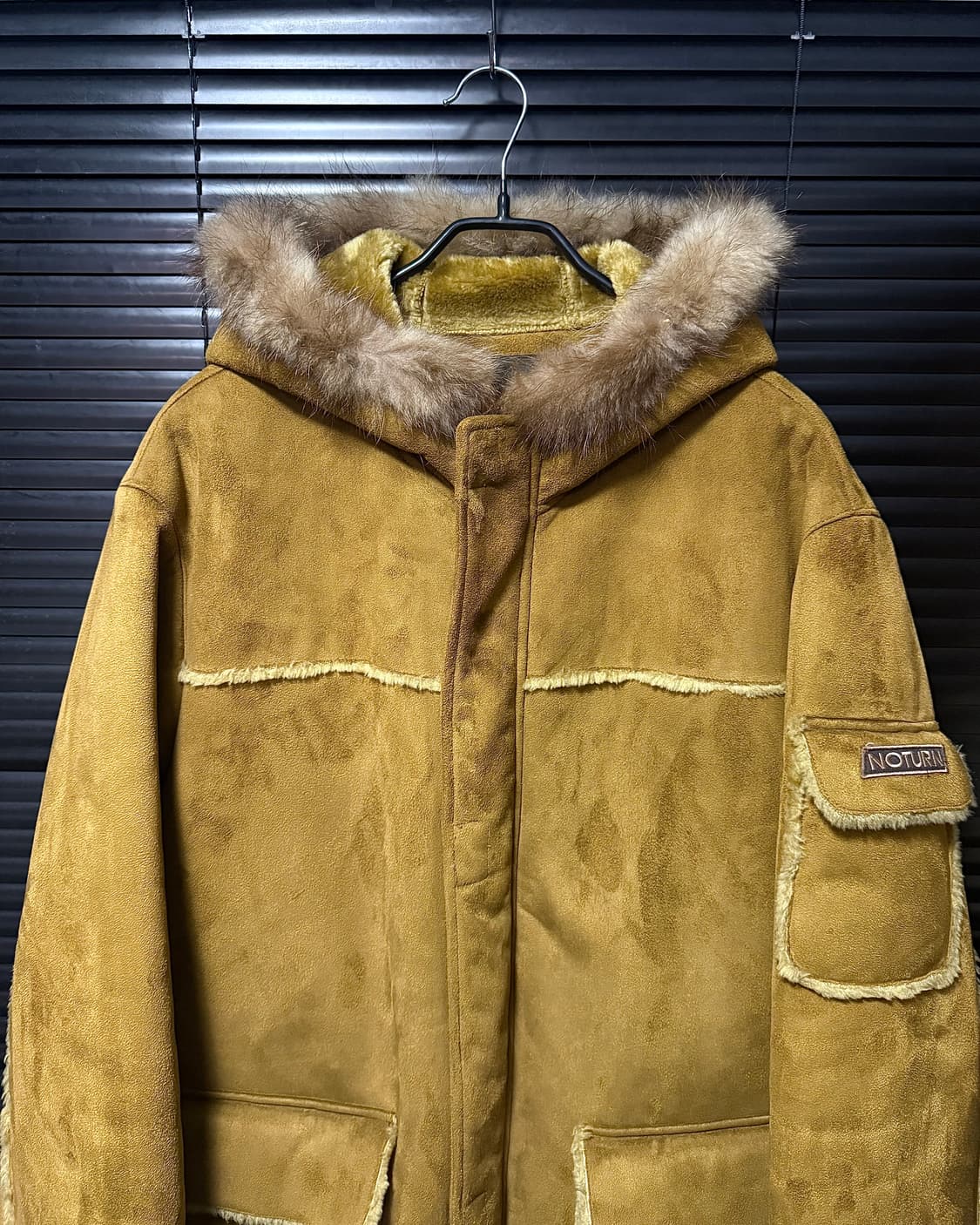 COMME CA NO TURN MEN 후드 후디 털 롱 무스탕 카멜 코트 상품이미지3