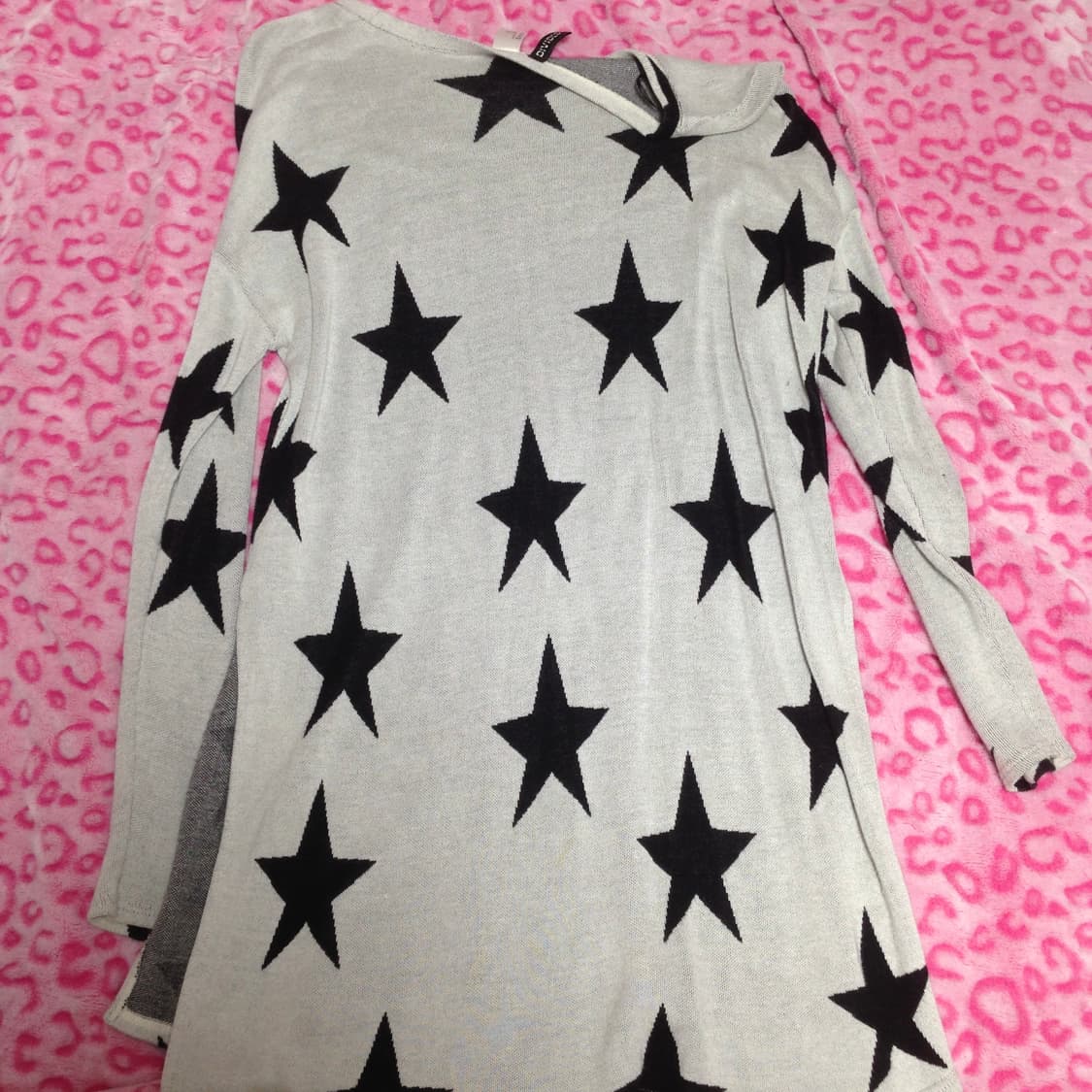 빈티지 니혼진 갸루 별 스타 패턴 원피스 롱슬리브 니트 긴팔 탑 트임 상품이미지3