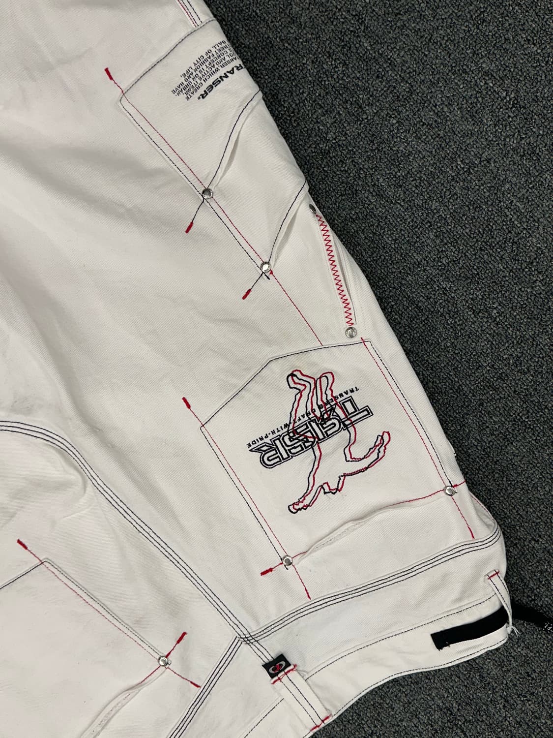 2L)Transer 빈티지 더블니 사이드포켓 화이트 힙합팬츠 상품이미지4