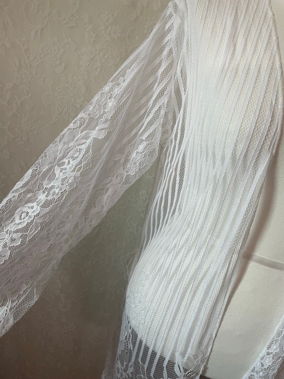     화이트 플리츠 레이스 롱 로브 가디건 상품이미지3