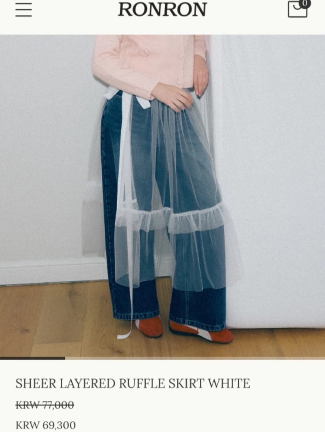 [새상품] 론론 RONRON 쉬어 레이어드 러플 스커트 화이트 상품이미지2