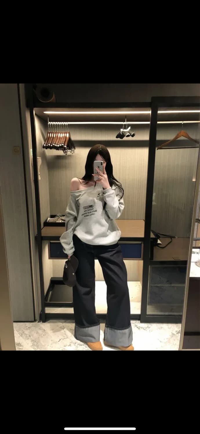 롤업 와이드 생지 데님 S 상품이미지1