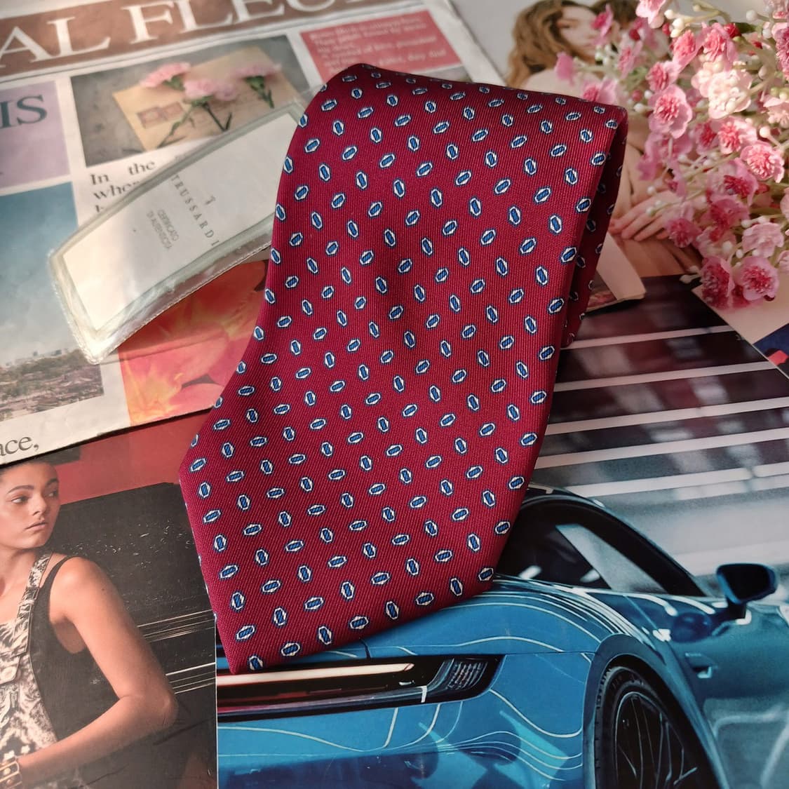 트루사르디 실크 레드 도트 패턴 넥타이 9.5cm 새제품 A19748 상품이미지4