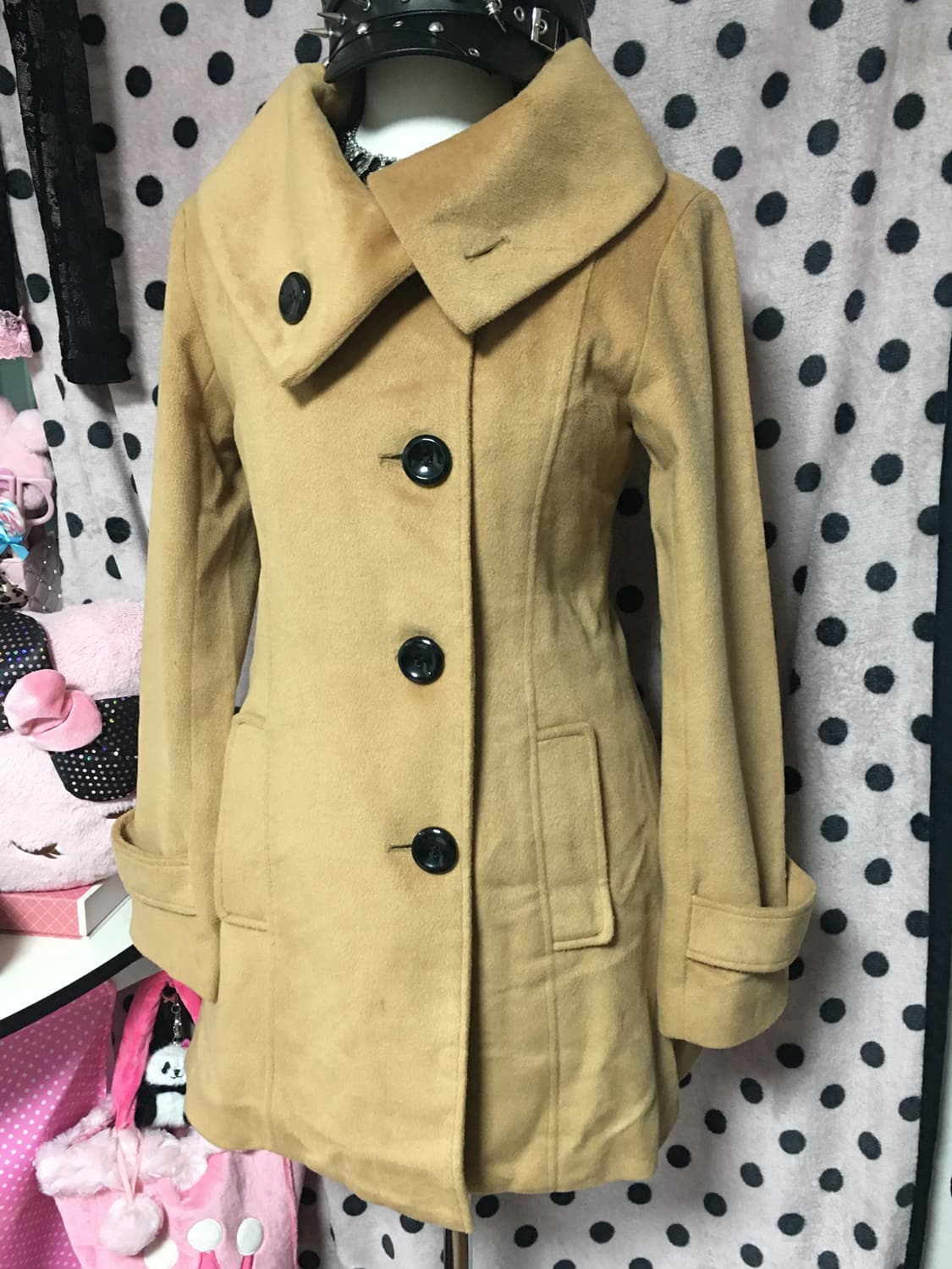 라떼갸루 초코 연브라운 벌룬카라 코트 상품이미지2