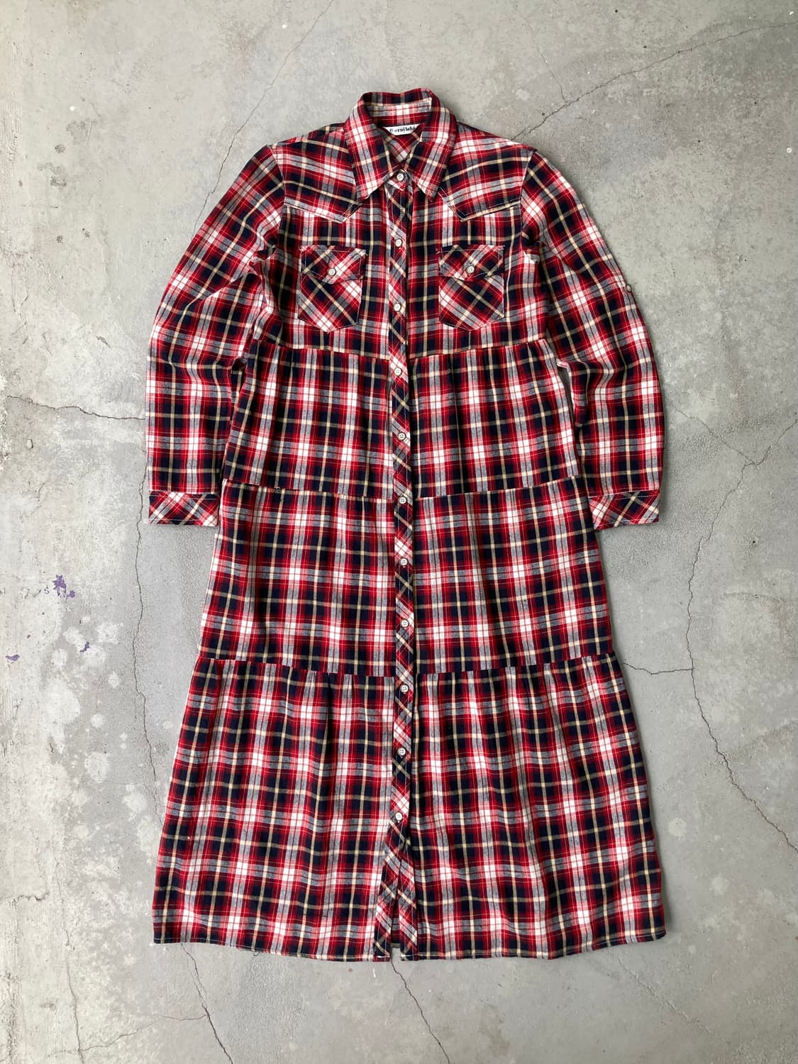 red check western tiered long dress 상품이미지1