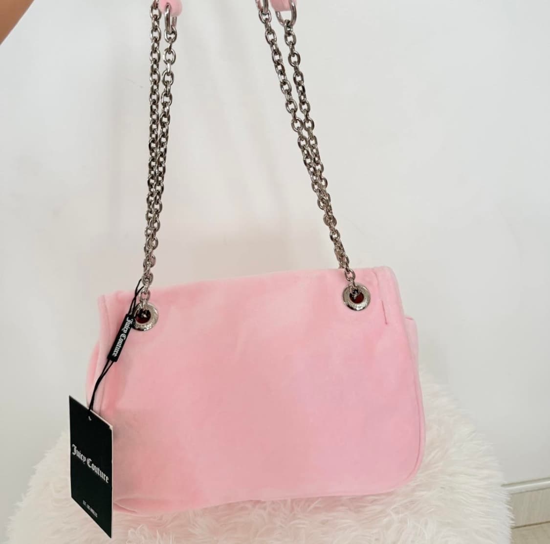 쥬시꾸뛰르 벨벳 스톤 체인 숄더백/크로스백 핑크 상품이미지5