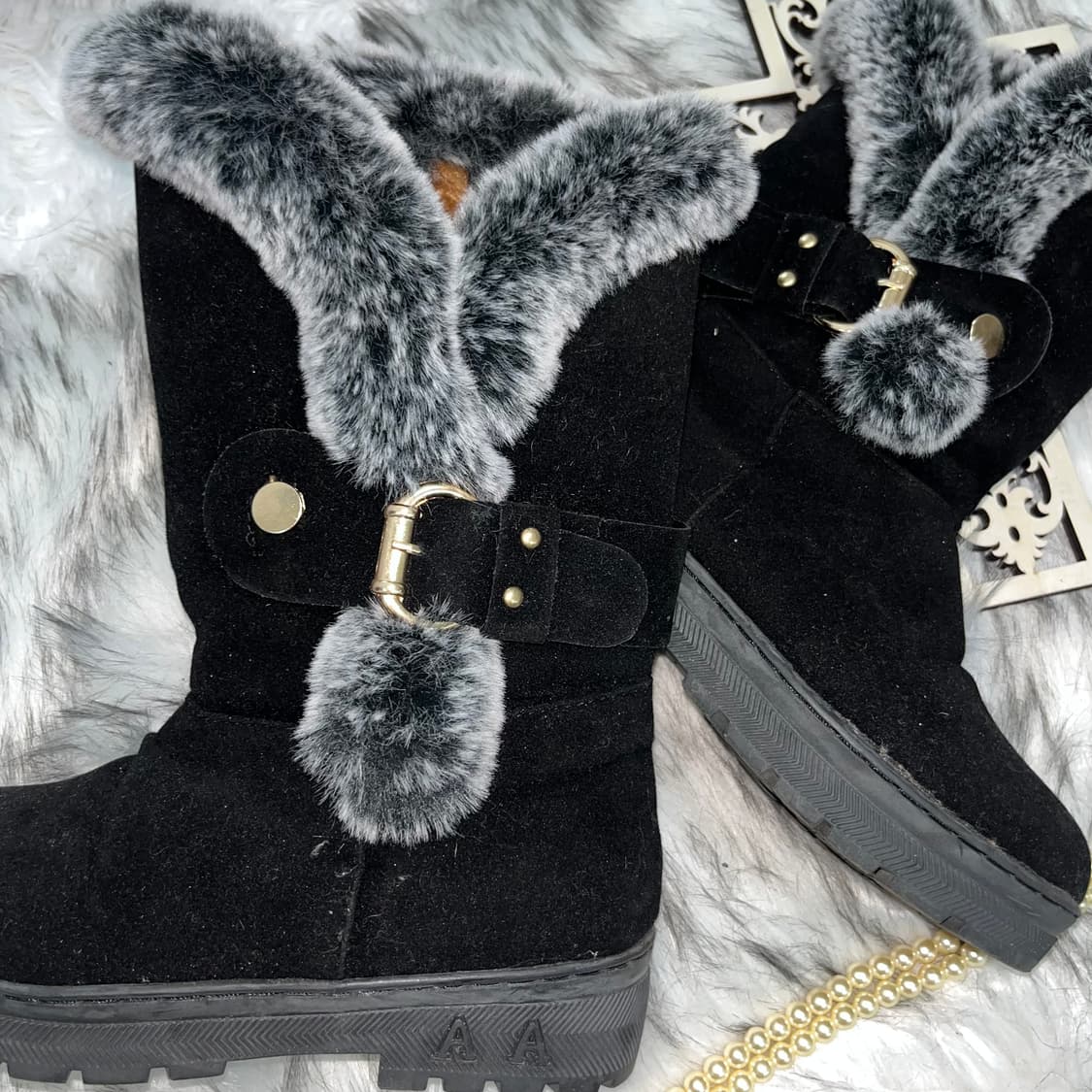 빈티지 블랙 퍼 부츠 상품이미지2