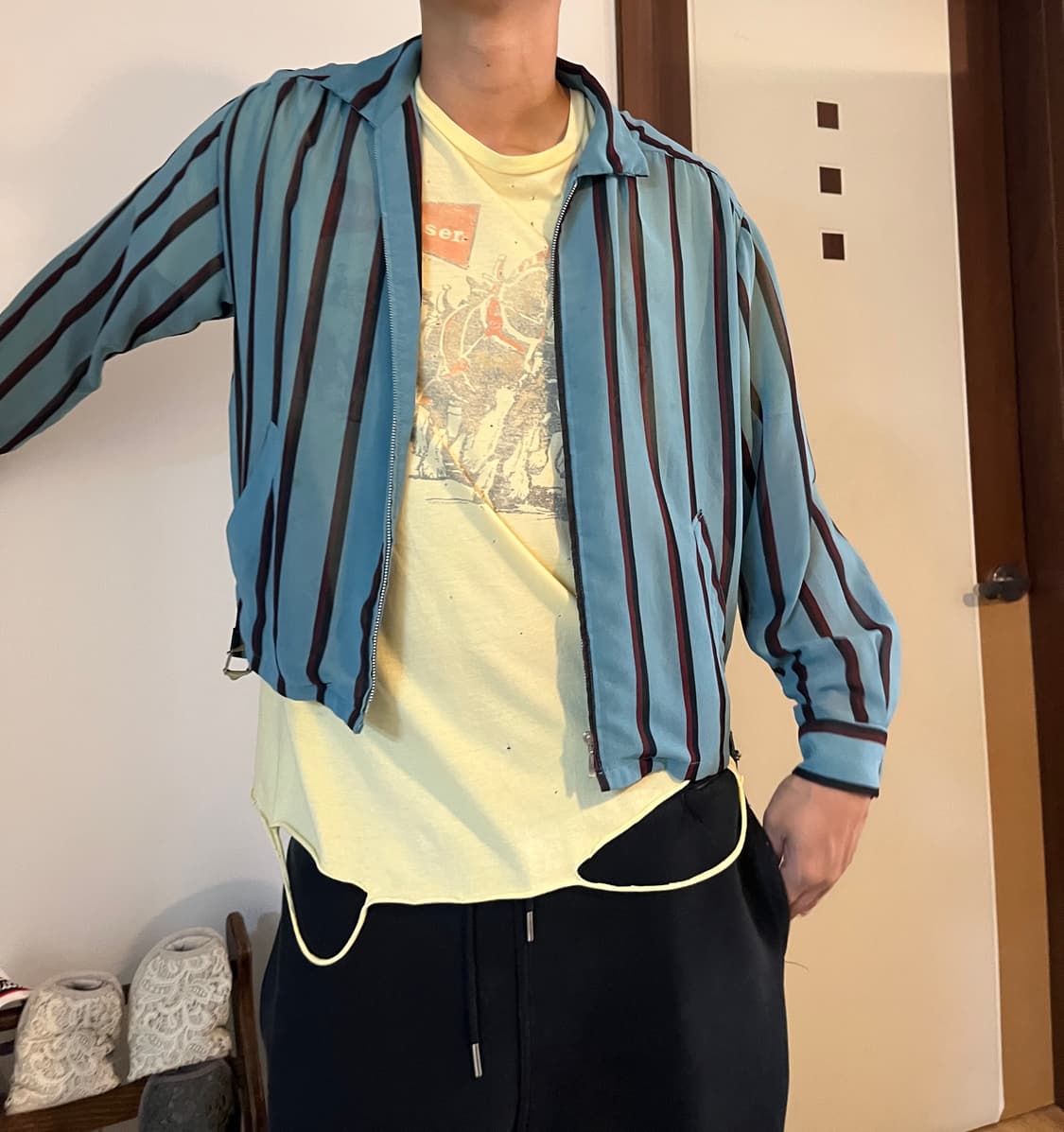 블루 스트라이프 시스루 자켓. 상품이미지2