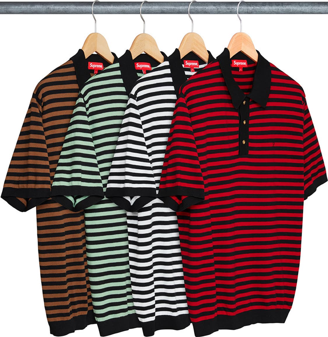 [L] 슈프림 18ss 스트라이프 니트 폴로 블랙/레드 상품이미지2