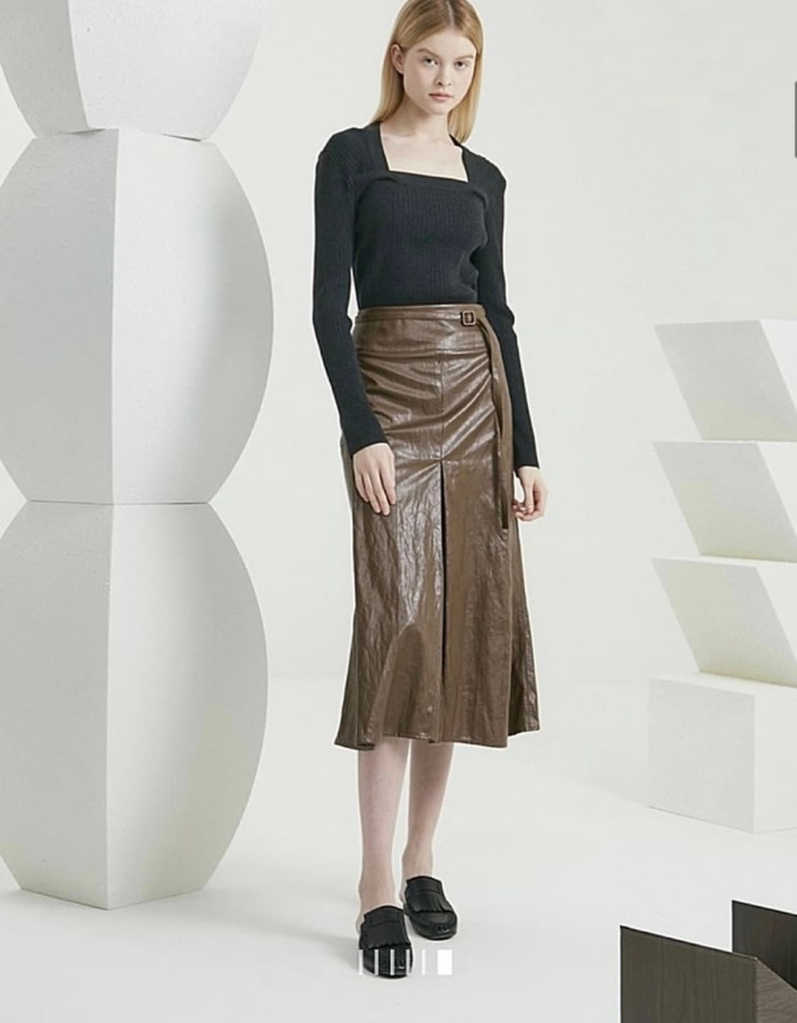 타임 플리츠 레더 스커트 호칭 64-94사이즈 상품이미지3