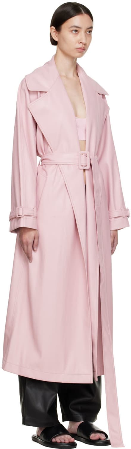 Olenich 베이비 핑크 인조 가죽 레더 롱 트렌치 코트 아크네 상품이미지2