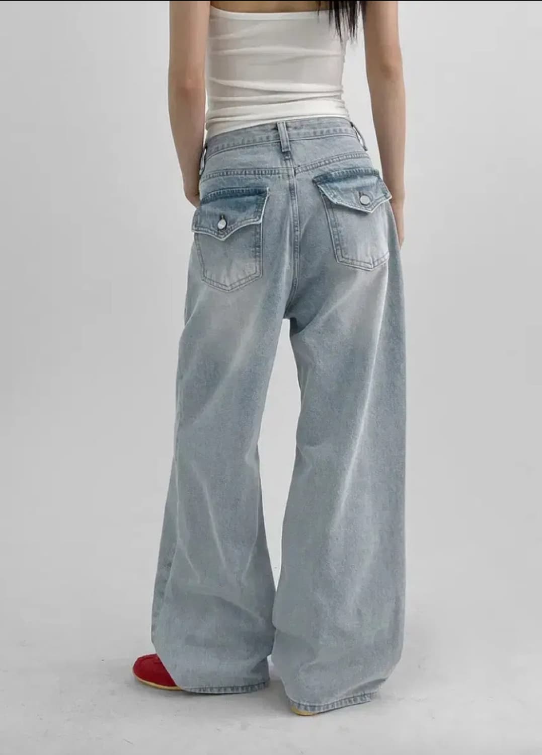 새상품) 블루색상 블랙업 나타스 백포켓 와이드 데님팬츠 상품이미지1