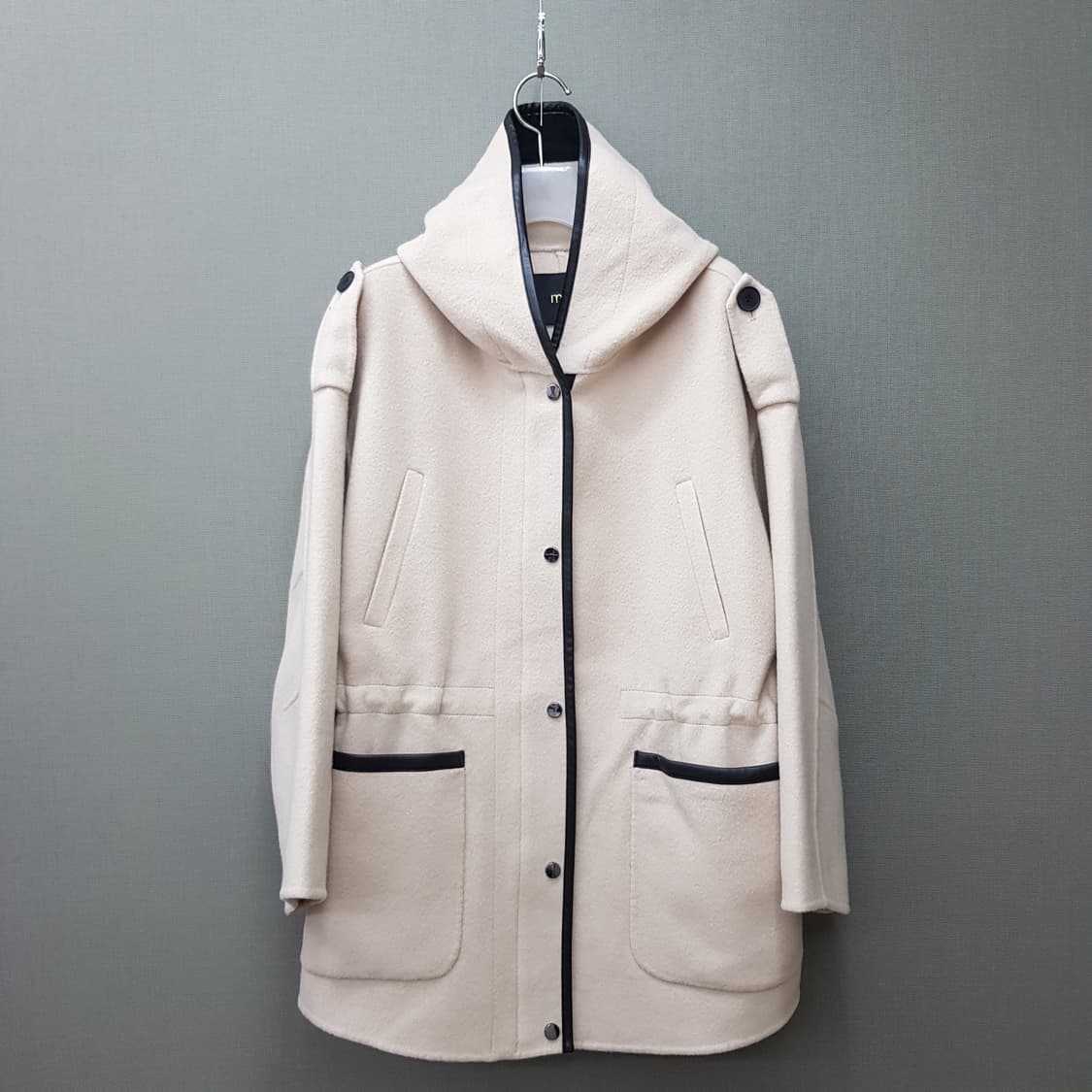 마쥬 MAJE 에크루 후드 배색 울 코트 0사이즈 상품이미지2