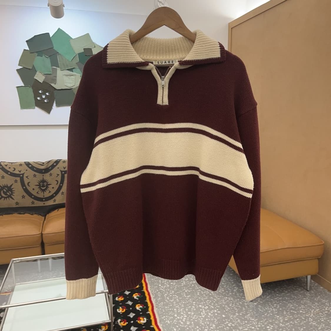 수아레 빈티지 레트로 배색 반집업 울 혼방 니트 M C07279 상품이미지3