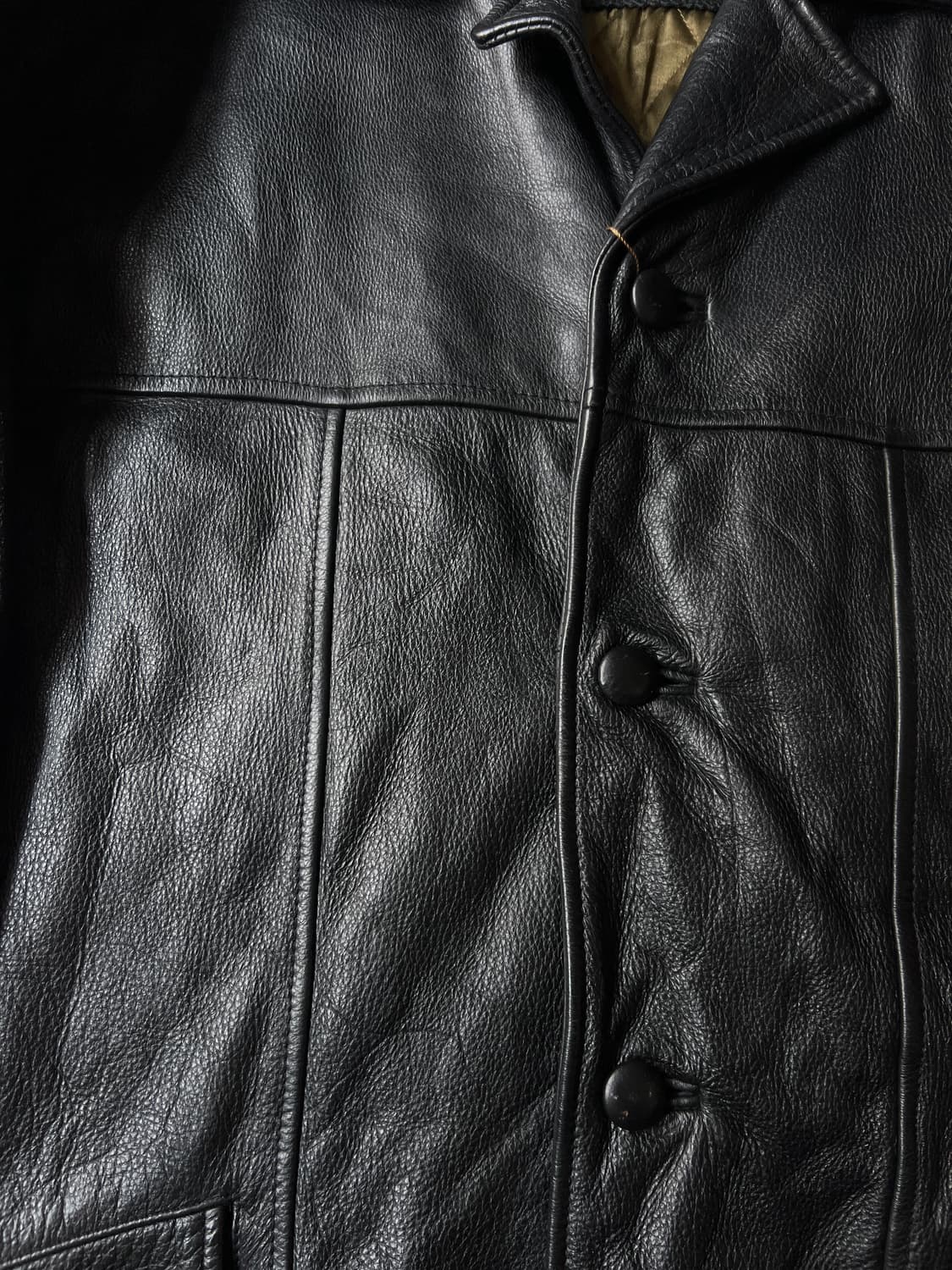 [M]USA 빈티지 퀼팅 라이닝 리얼 레더 블랙 카코트 상품이미지3