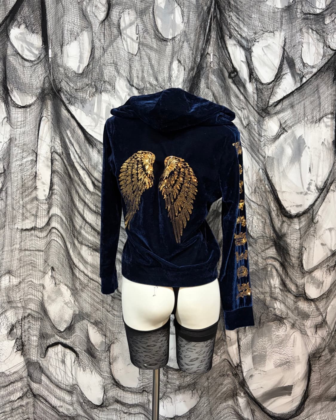 Y2K Velvet spangles angel hoodie zip up 상품이미지1