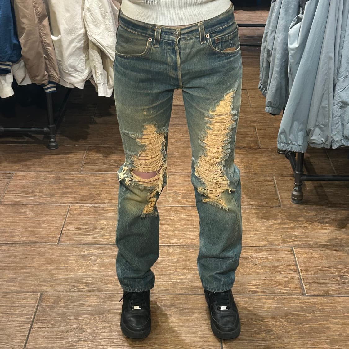 [HI] 리바이스 501 워싱 데미지 데님 팬츠  상품이미지2