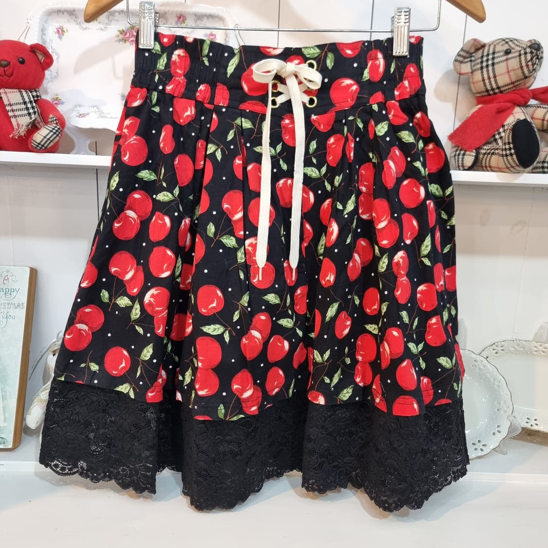 체리 패턴 레이스 스커트 상품이미지1