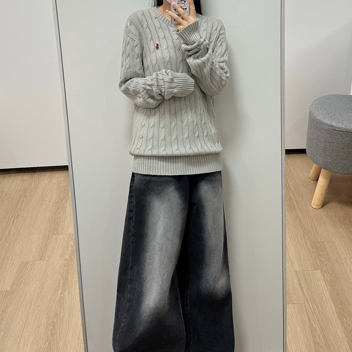 폴로 랄프로렌 버건디 포니 그레이 케이블 니트 스웨터 상품이미지1