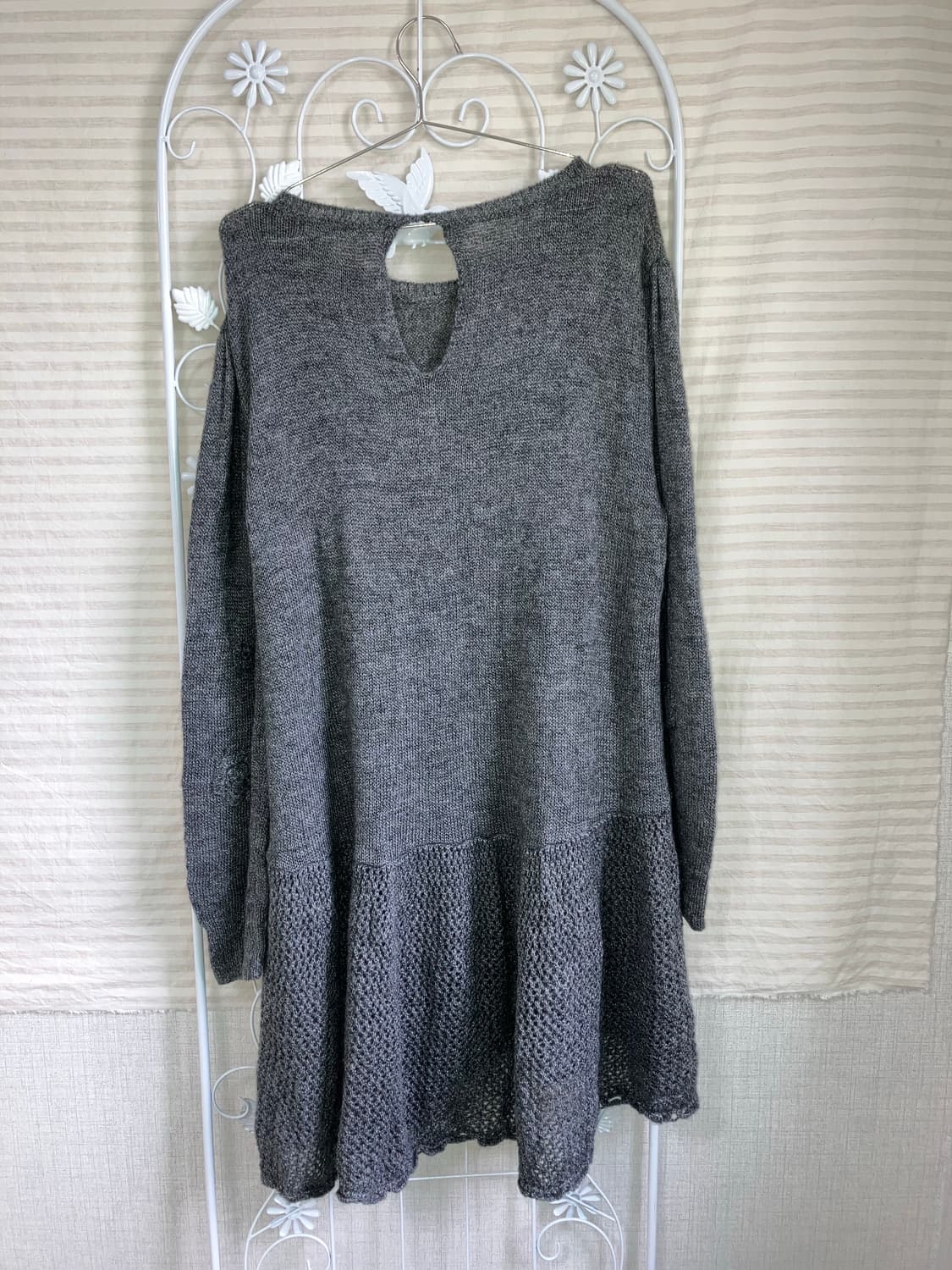 jpn vintage 차콜 플라워 패턴 펀칭 레이스 니트 원피스 y2k  상품이미지5