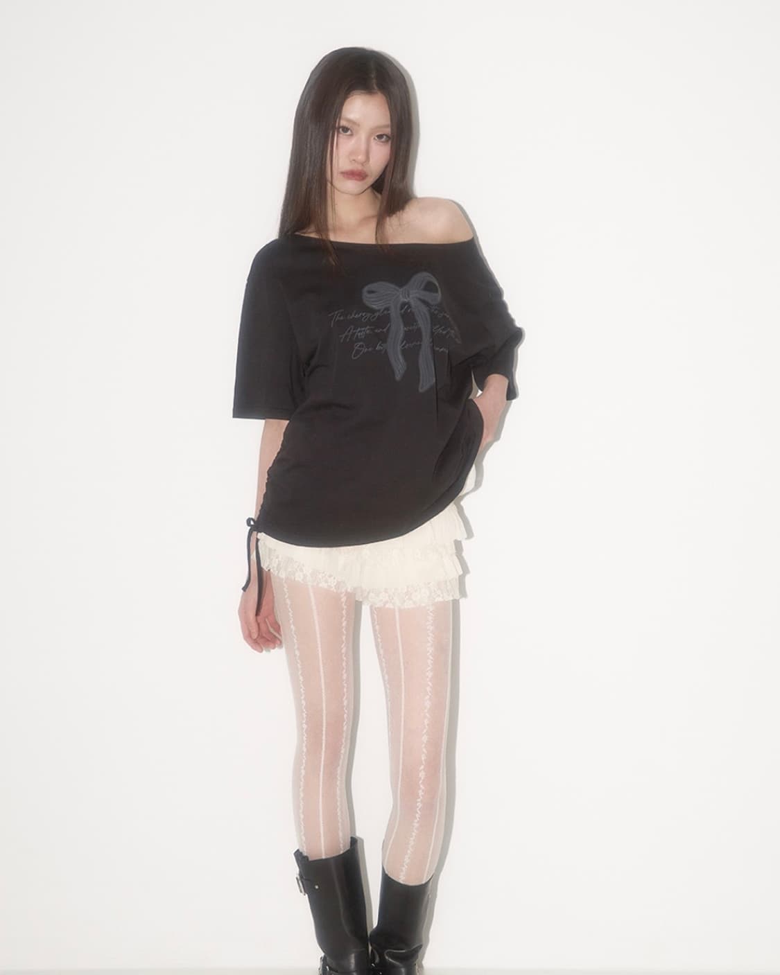 illigo ribbon shirring offshouler tshirt 상품이미지1