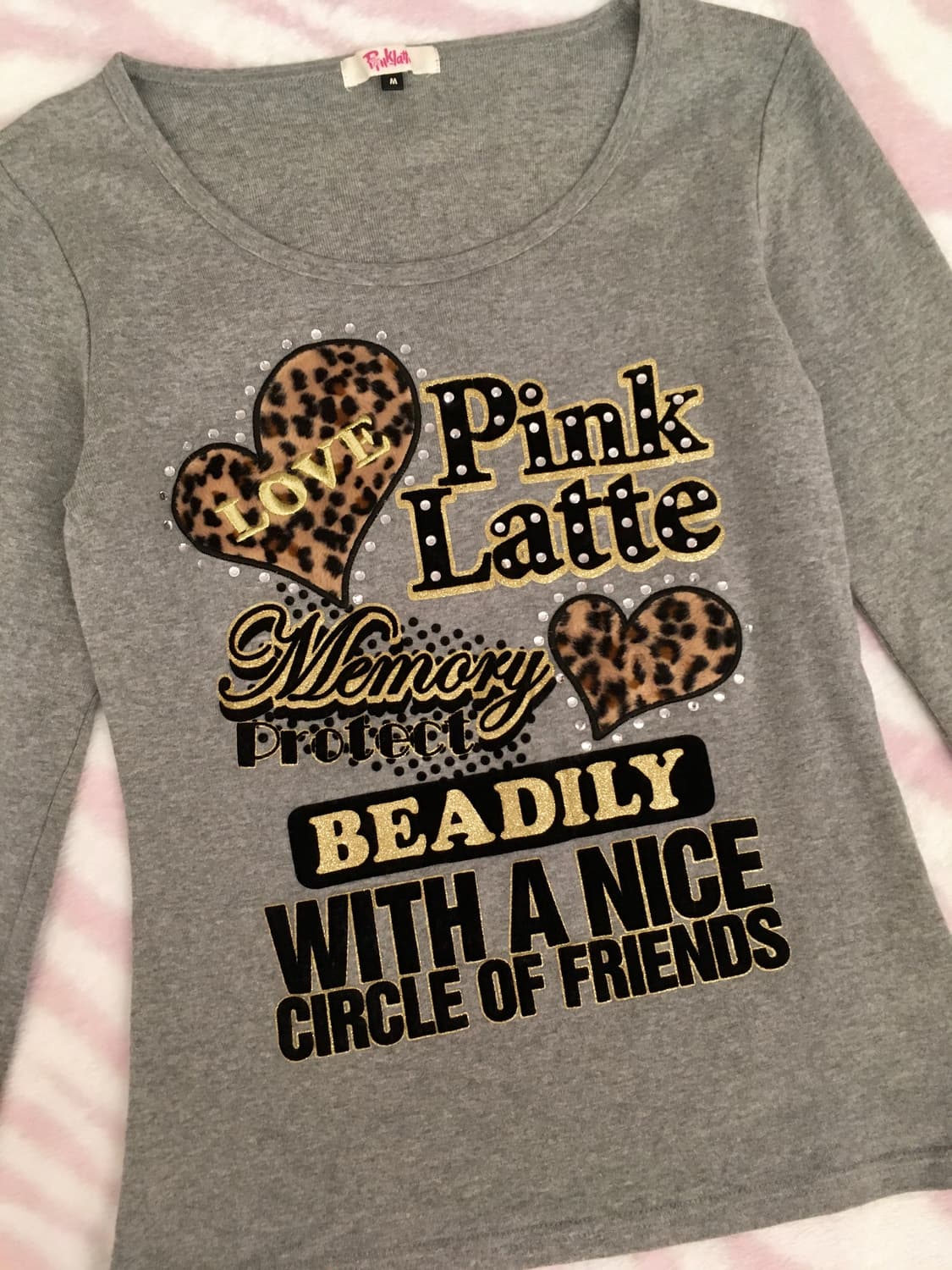 그레이 레오파드 퍼 하트 큐빅 레터링 티셔츠 갸루 y2k 상품이미지4