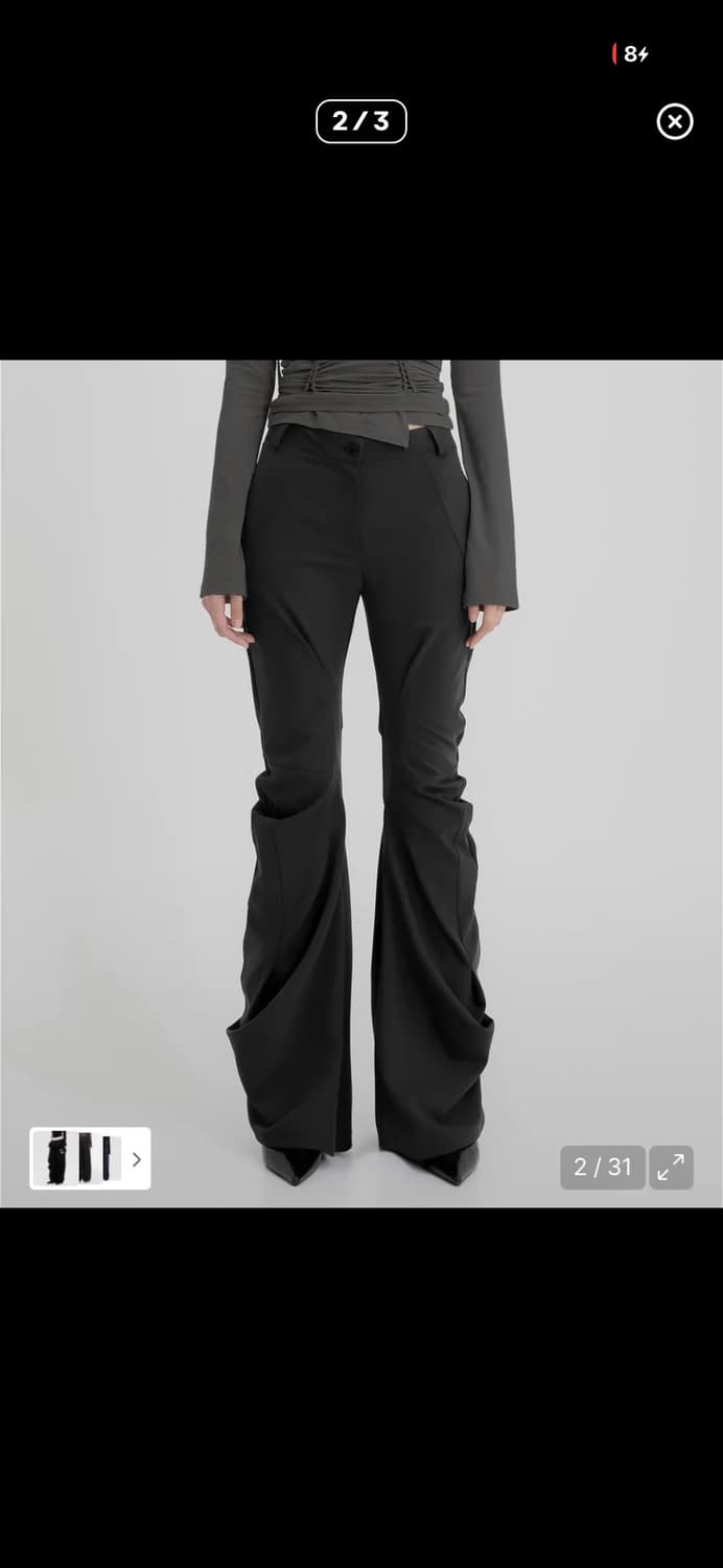 플레어업 Asymmetrical drape pants 블랙 1 상품이미지2