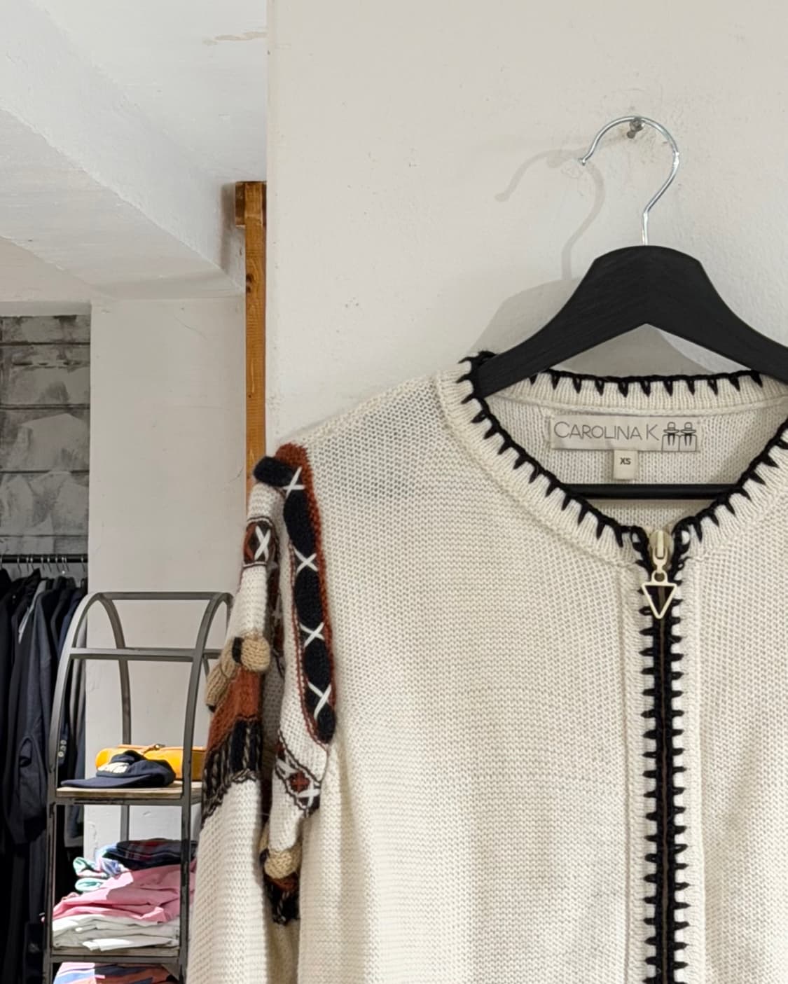 빈티지 캐롤리나 케이 아이보리 배색 니트 집업 가디건 상품이미지2