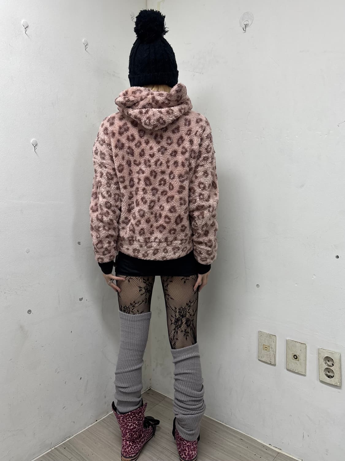 [GAL]Pink Leopard Ears Detail Fleece Hoo 상품이미지3