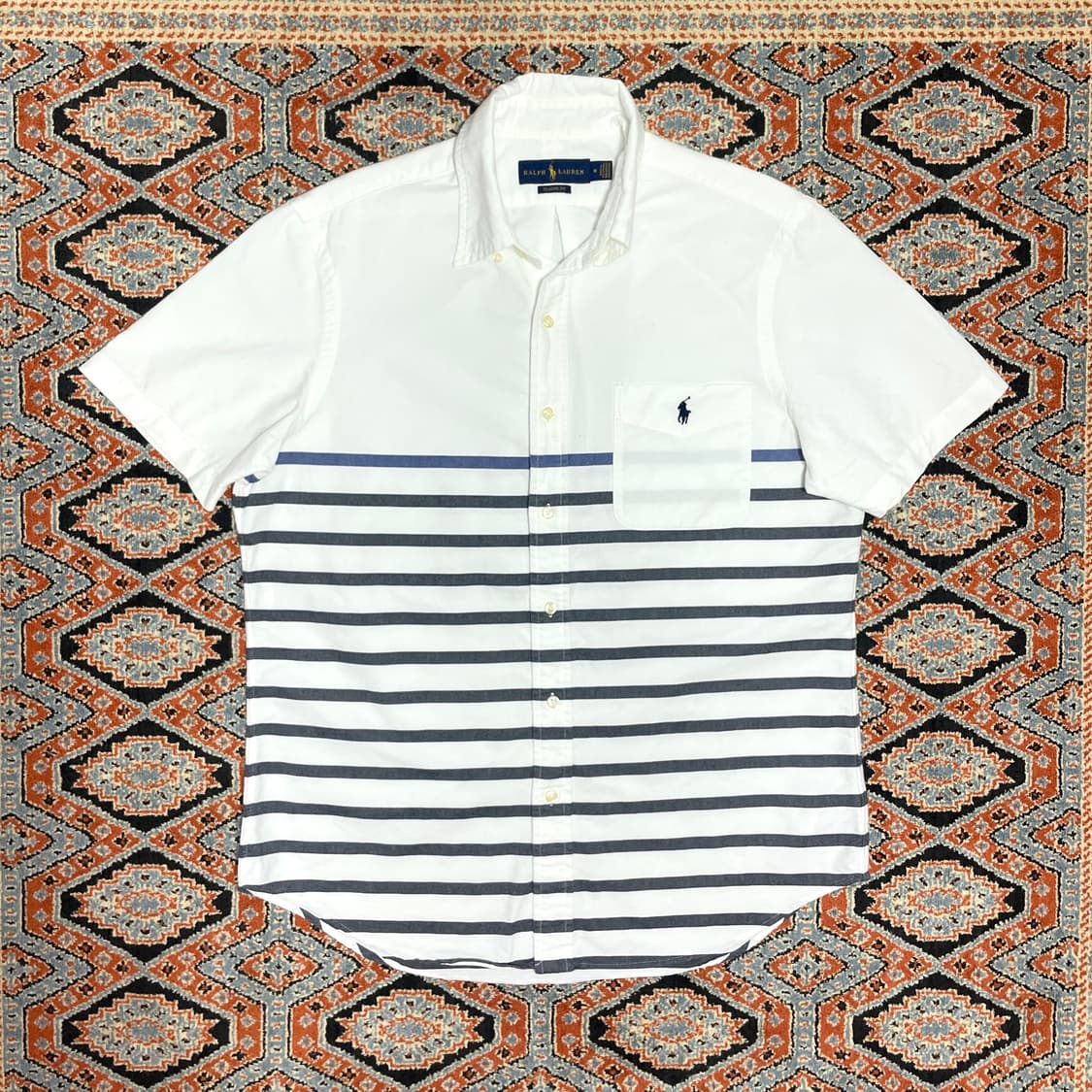 폴로랄프로렌 화이트 단가라 옥스포드 반팔 셔츠 남성M 상품이미지1