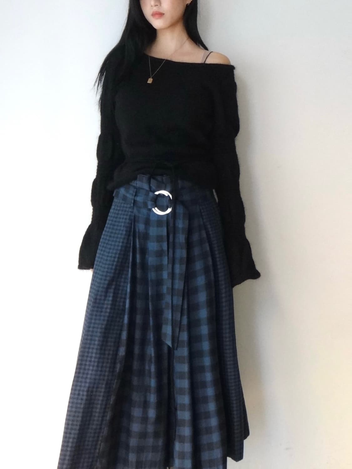 Off shoulder mohair puff knit / black 상품이미지6