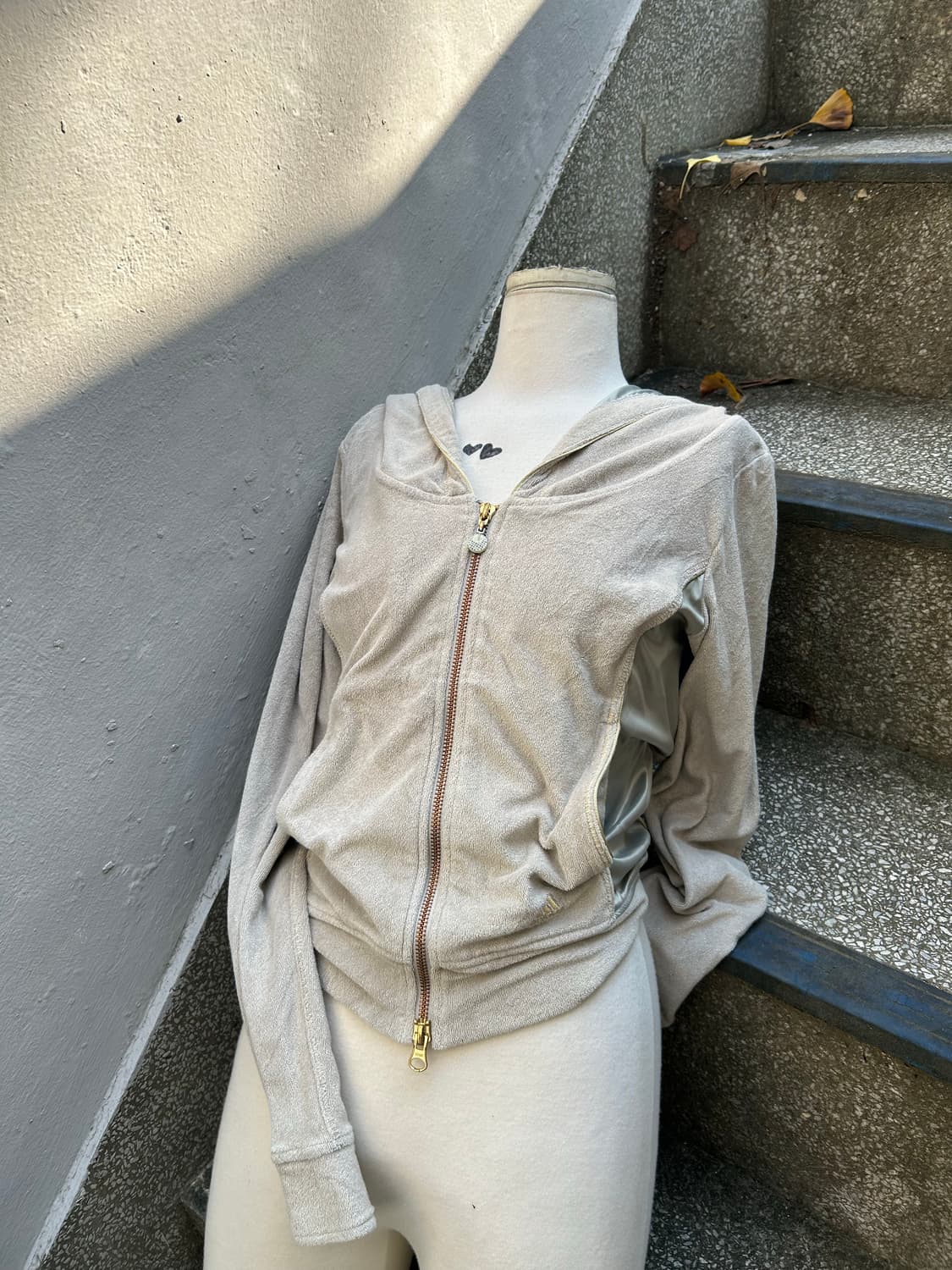 2000s 아디다스 y2k 글리터 아이보리 딱붙 후드집업 상품이미지6