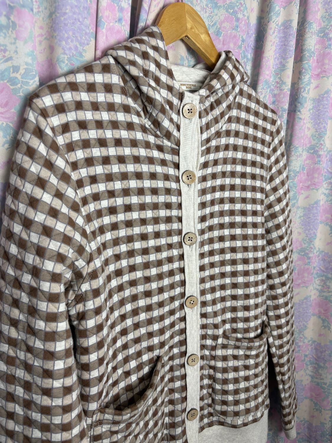 브라운 체크 누빔 후드 가디건 상품이미지8