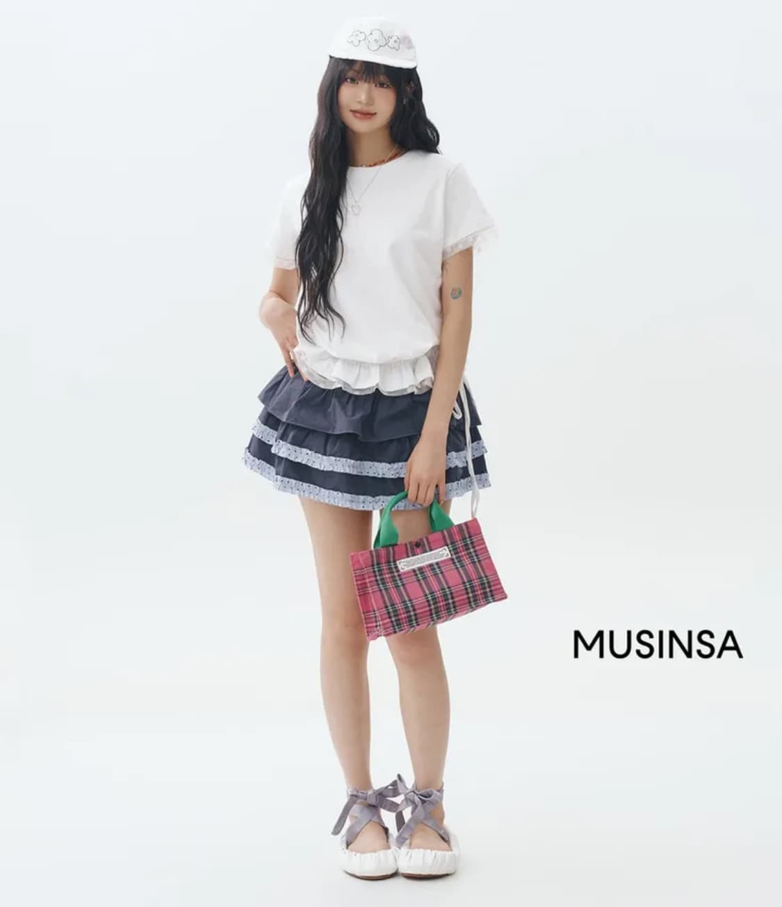 론론 캉캉 레이어드 도트 스커트 팬츠 네이비 상품이미지5