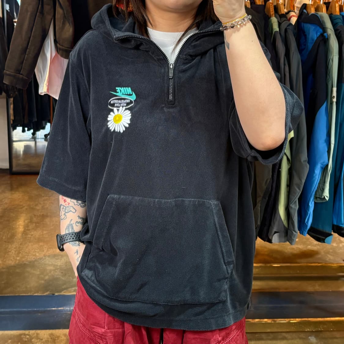 나이키 차콜 타올 반집업 후드 반팔 상품이미지1