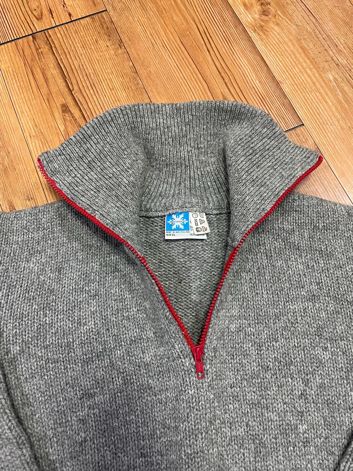 노스웨어 버진울 100% 반짚업 니트 그레이 상품이미지6