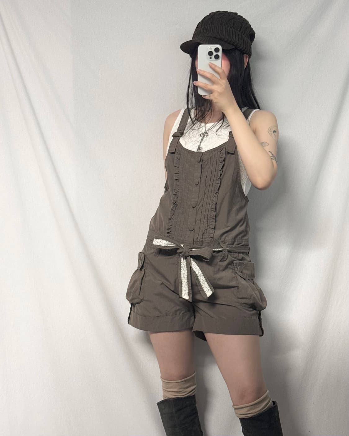 스트라이프 패턴 가디건 레이스 벨트 롬퍼 3pcs SET 상품이미지3