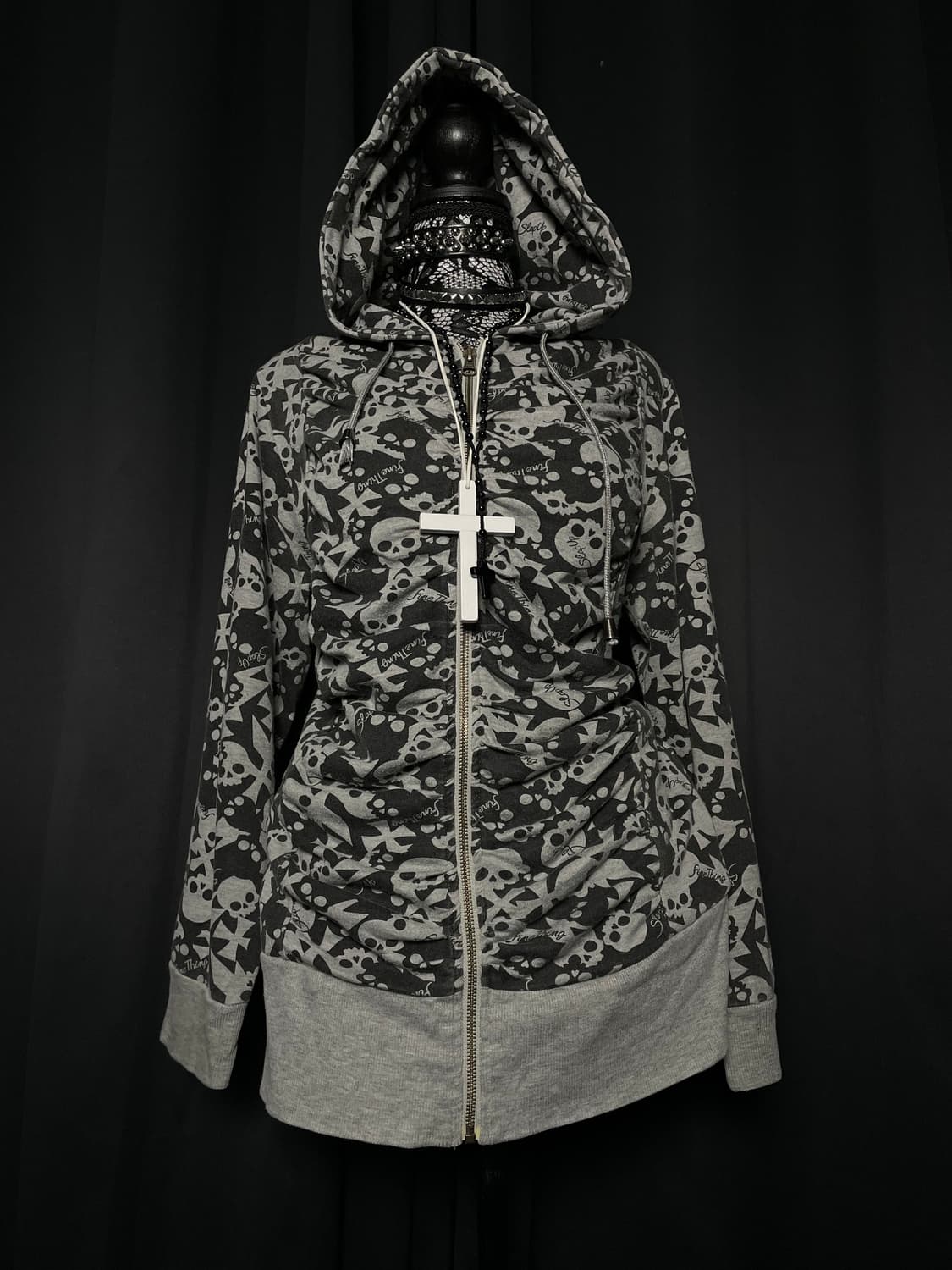 JPN 펑크 스컬 프린팅 그레이 후드집업 상품이미지2