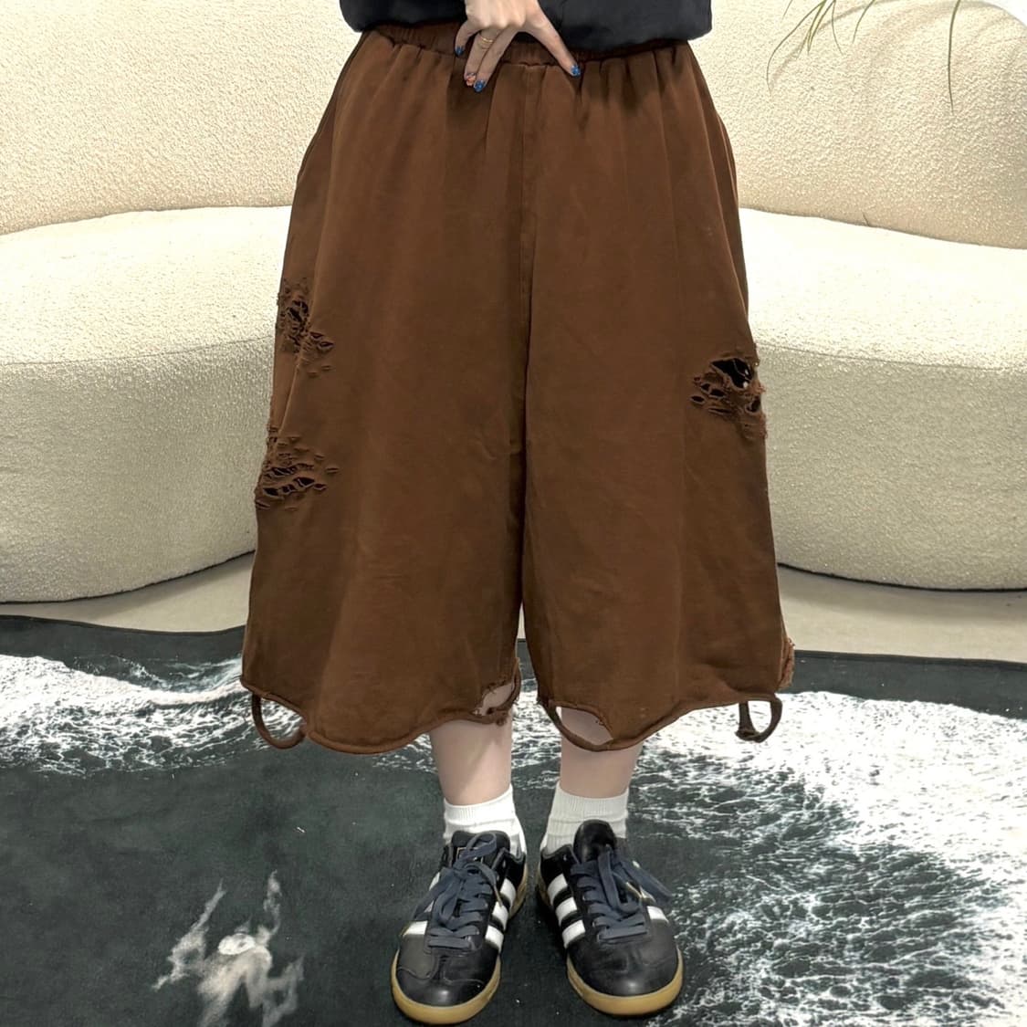 자체제작)데미지 스웻 버뮤다팬츠 상품이미지1