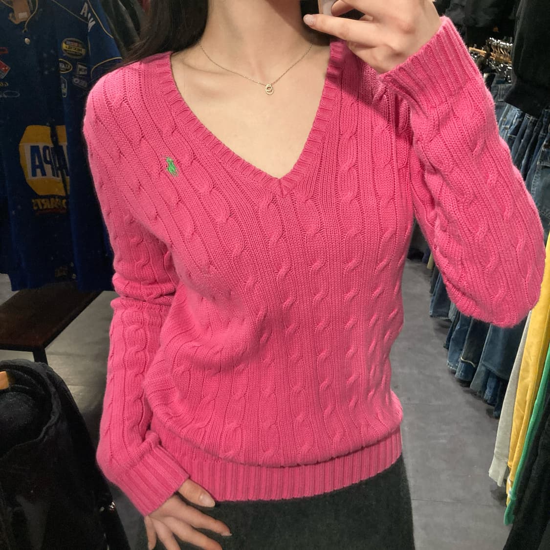 [IM] 폴로 랄프로렌 스포츠 케이블 브이넥 니트 핑크 상품이미지1