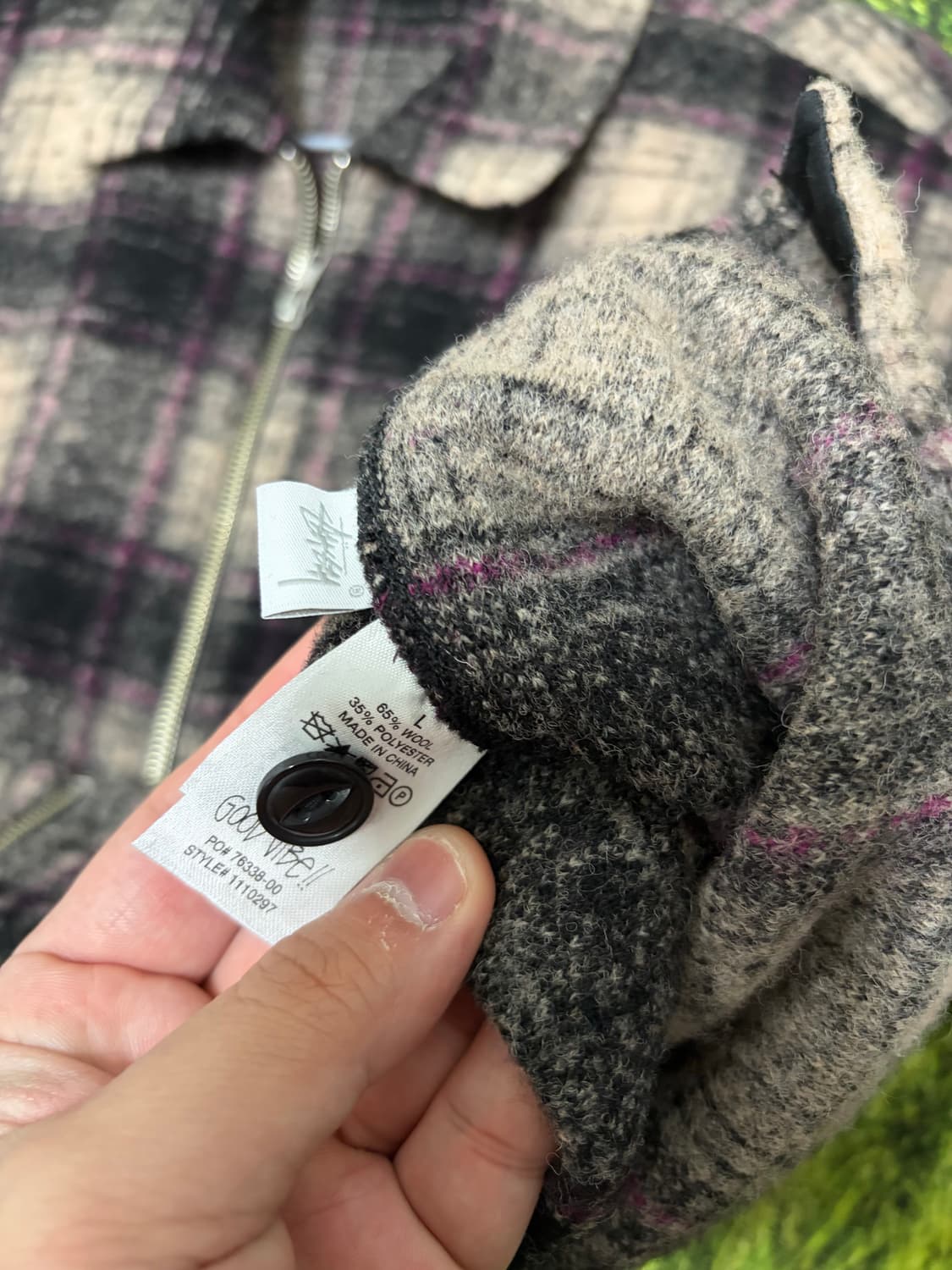 [L]스투시 울 플레이드 집업 셔츠 라일락 판매합니다. 상품이미지5