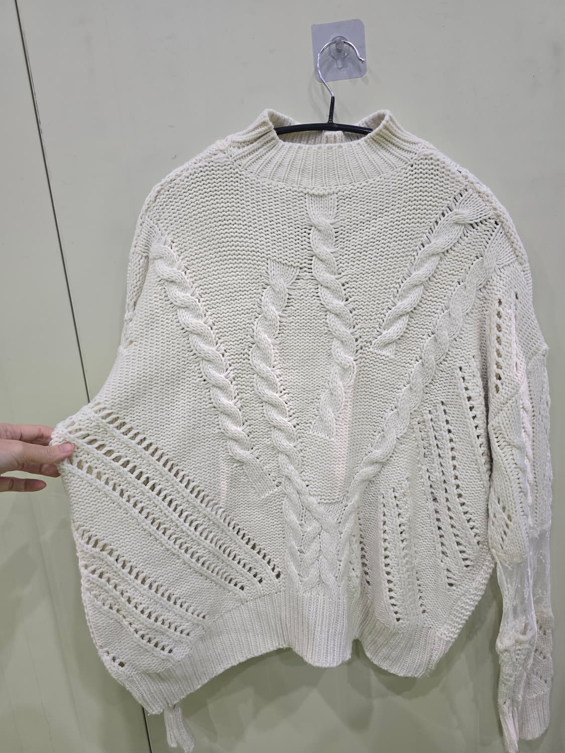 아이보리 케이블 니트 시스루 레이스 상품이미지6