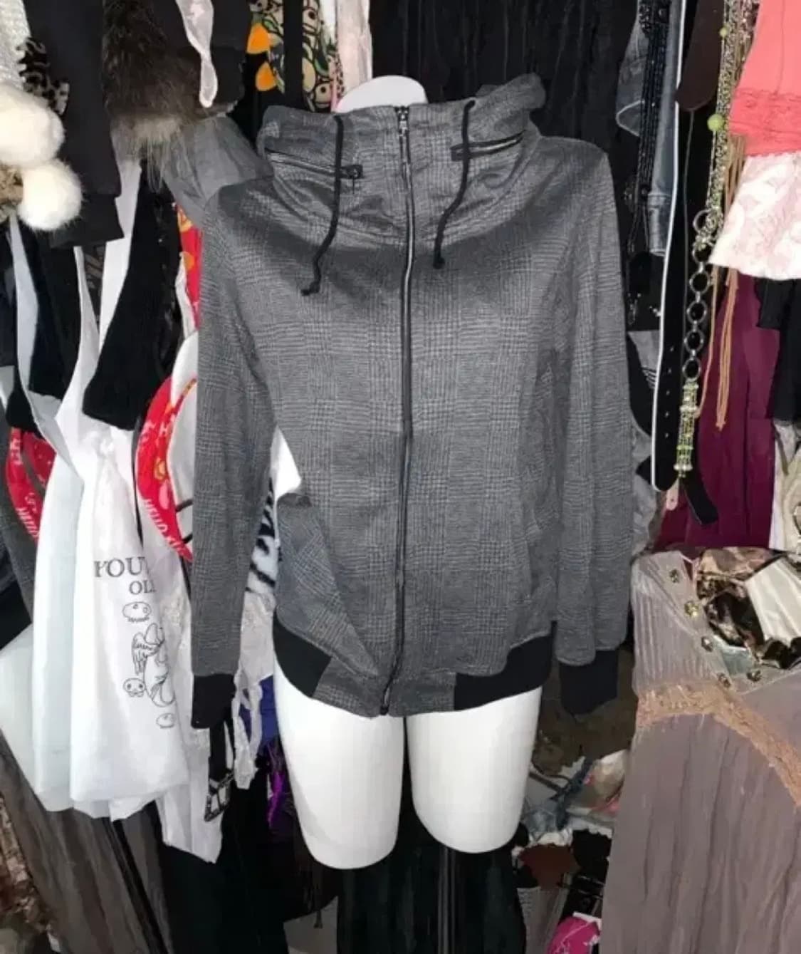 빈티지 y2k 그레이 차콜 체크 후드집업 상품이미지3