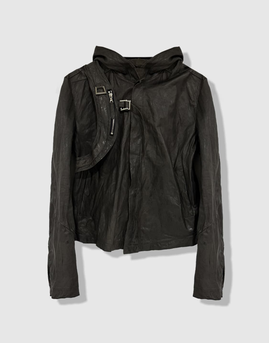 48 50 san263-1 싱글 패널 후디드 레더 자켓 딥브라운 판매 상품이미지1