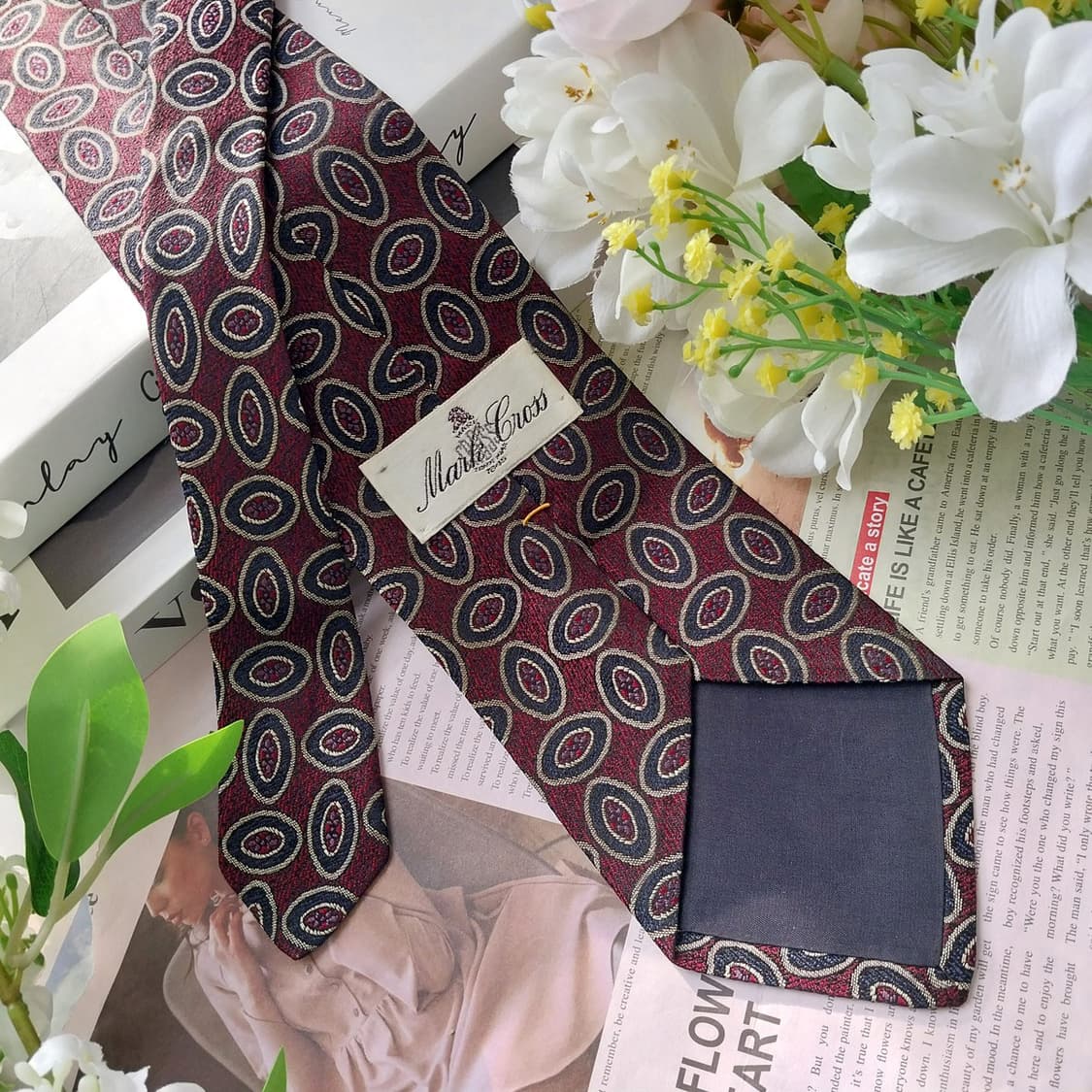 마크 크로스 실크 와인 지오메트릭 넥타이 9.2cm A+등급 K1511
 상품이미지5