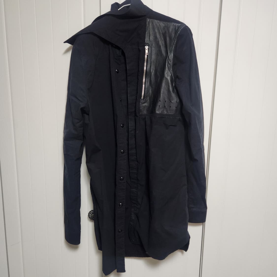 릭오웬스 14fw 블랙 레더 패치 셔츠 상품이미지1