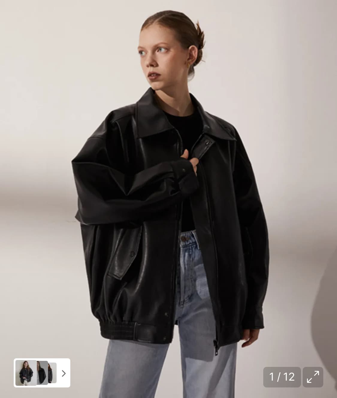 레이디볼륨 레더 오버핏 자켓 상품이미지1