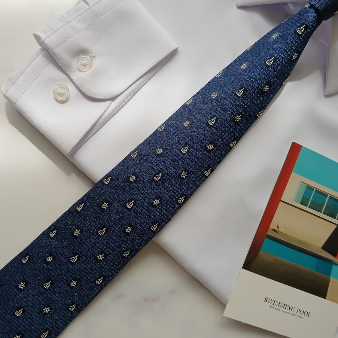 에스.티. 듀퐁 실크 블루 요트 자수 넥타이 8cm A등급 E932 상품이미지5