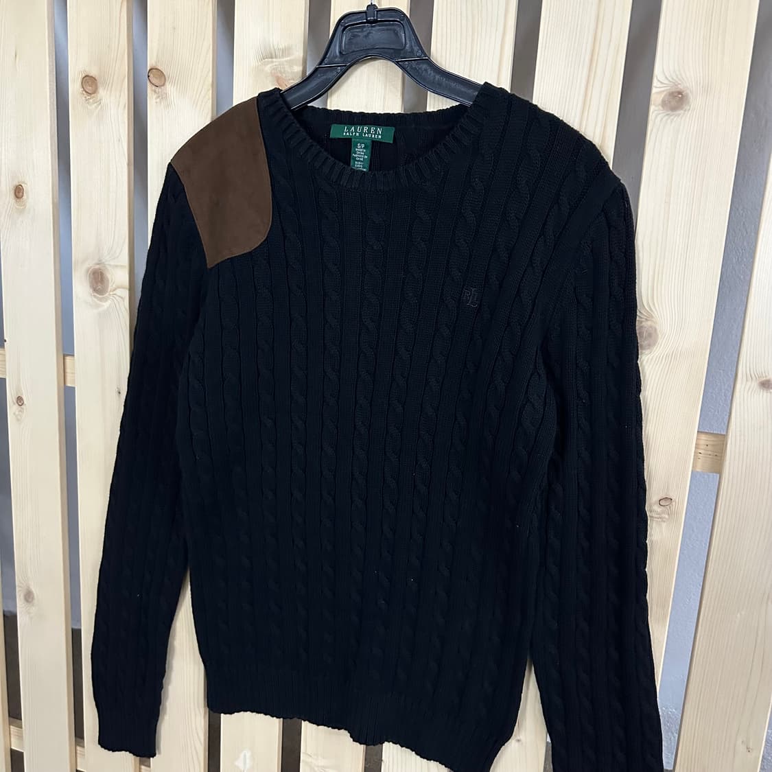 (S) 폴로 랄프로렌 블랙 레더패치 케이블 니트 스웨터 상품이미지2